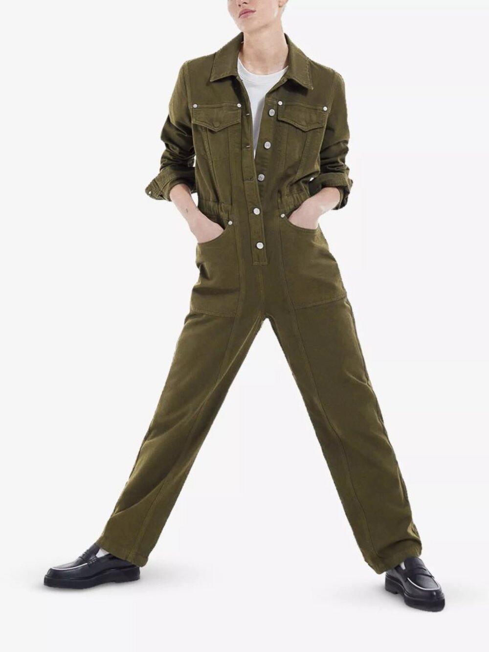 THE KOOPLES Utility jumpsuit Olive Khaki Denim Cute Military Coveralls Pants M 6 - Picture 2 of 14